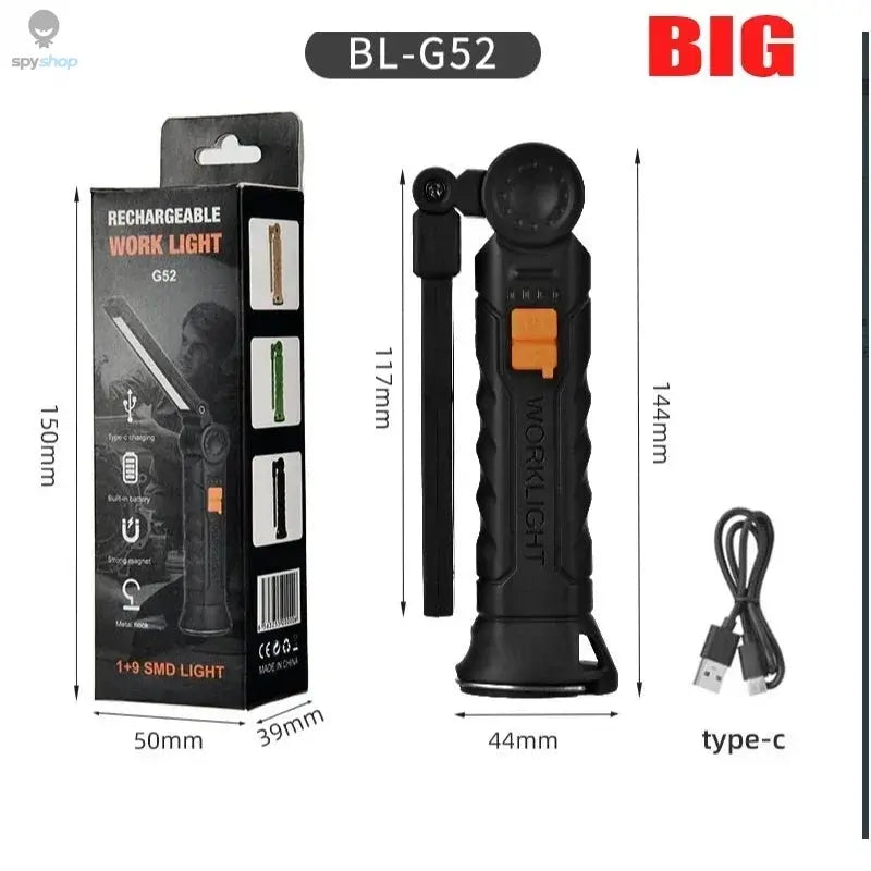 Portable COB LED Flashlight USB Rechargeable Work Light Magnetic Lanterna Hanging Lamp with Built-in Battery Camping Torch Spy-shop.com