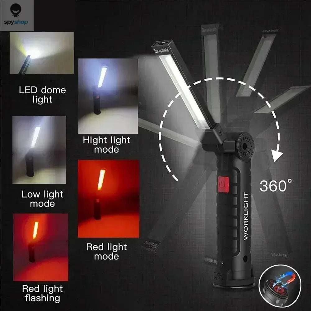 Portable COB LED Work Light USB Rechargeable LED Flashlight Inspection Lamp With Magnetic Hook Power Bank 18650 Battery Torch Spy-shop.com
