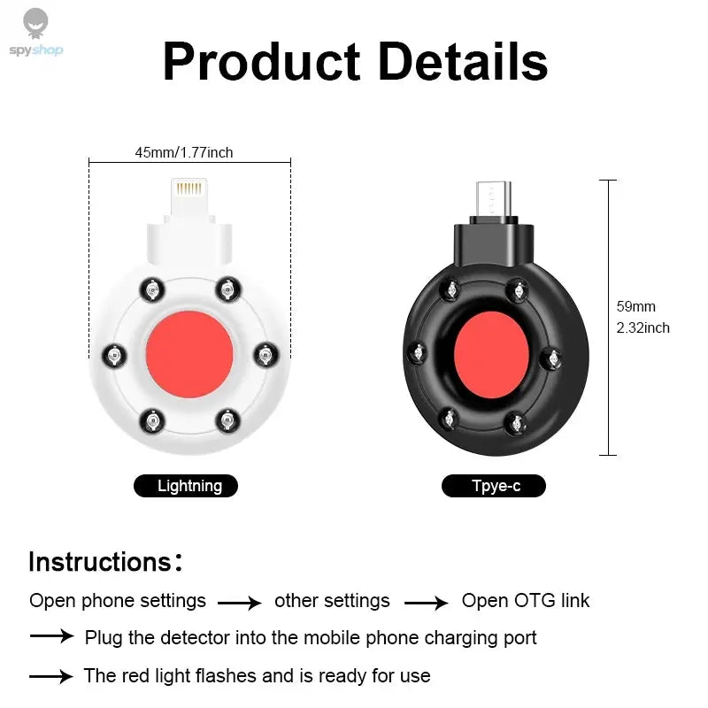 Portable Mini Anti-Peeping Detector Home Hotel Infrared Anti-Candid Shooting Pinhole Camera Mobile Phone IOS & Type-C Interface Spy-shop.com