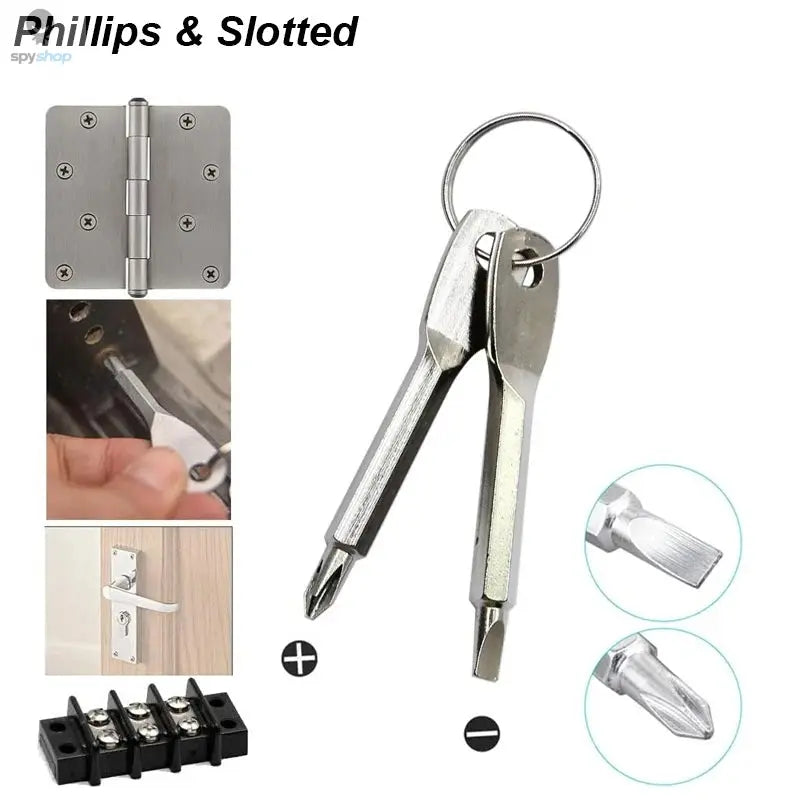 Portable Phillips Slotted Screwdriver Set Key Ring Keychain Mini Pocket Keyring Cross Screw Driver Repair Tool Gadget EDC Small Spy-shop.com