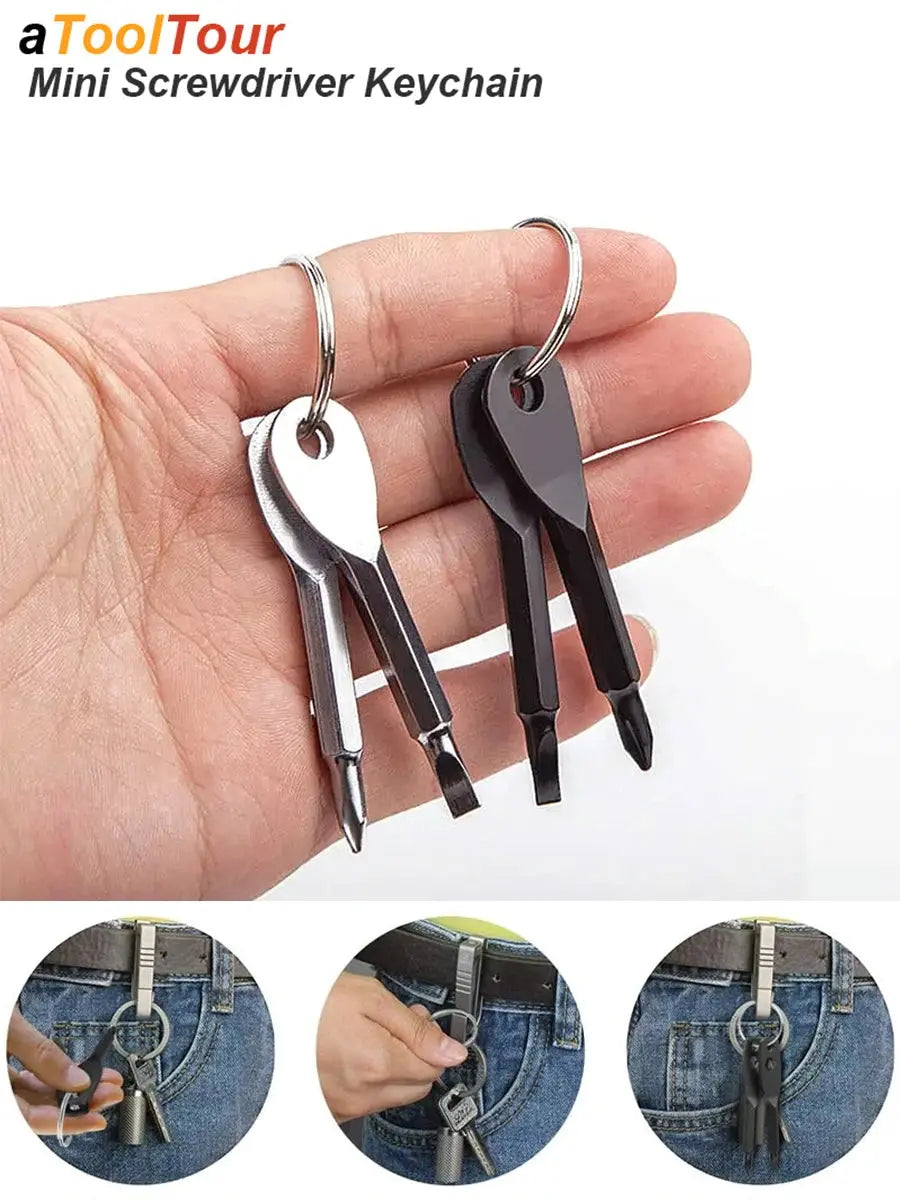 Portable Phillips Slotted Screwdriver Set Key Ring Keychain Mini Pocket Keyring Cross Screw Driver Repair Tool Gadget EDC Small Spy-shop.com