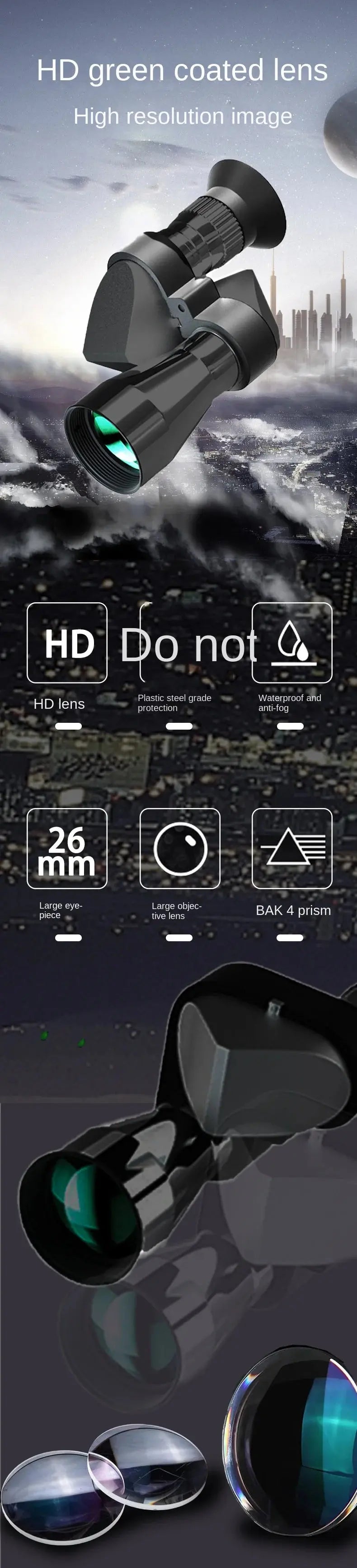 Portable high-definition monocular telescope with high magnification zoom, hunting, camping, mountaineering, outdoor fishing