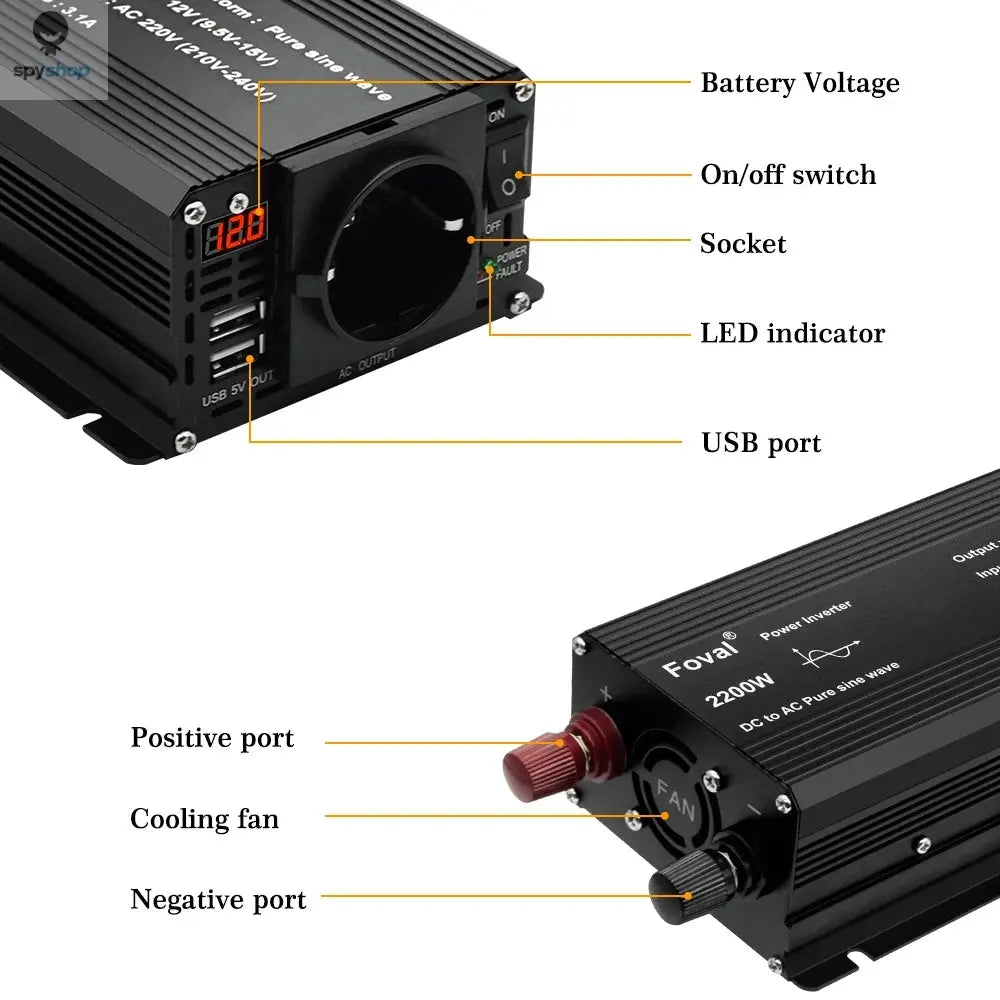 Pure Sine Wave Inverter DC 12V to AC 220V 230V 1500W/2200W/2600W Voltage Transfer Converter Universal EU Socket Auto Accessories