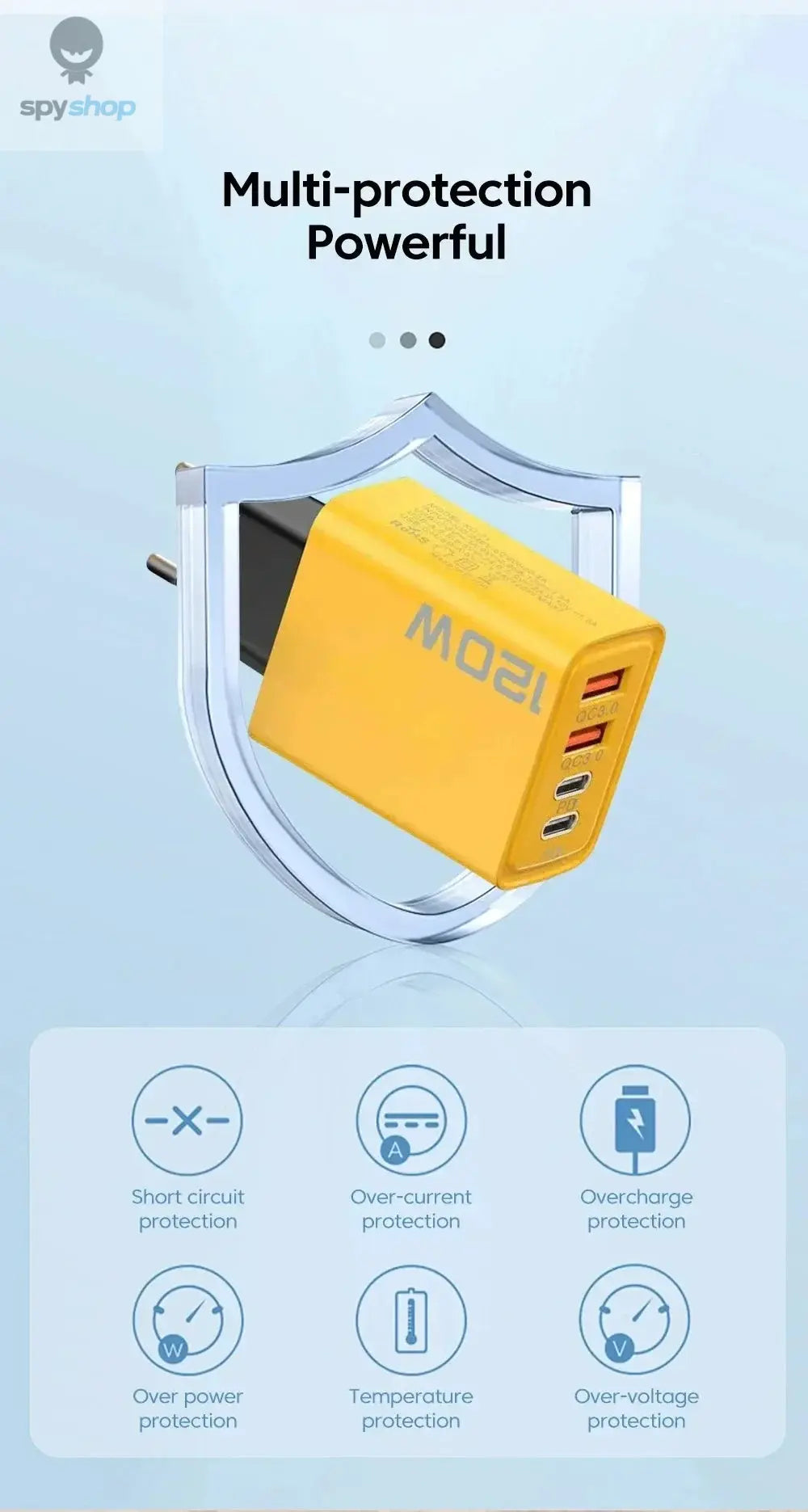 Quick Charge 3.0 Fast Charger Muti Total 120W 4 Port USB Type C PD Mobile Phone Wall Adapter for iPhone 16 Samsung S24 Xiaomi 15 Spy-shop.com