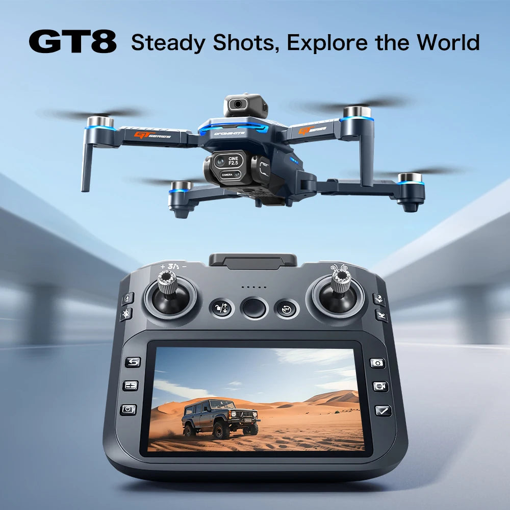 Nový GT8 Drone 8K profesionální HD Duální kamery obrazovky Dálkový 5G WIFI bezkartáčový motor Ovládání překážek skládací quadcopter hračky
