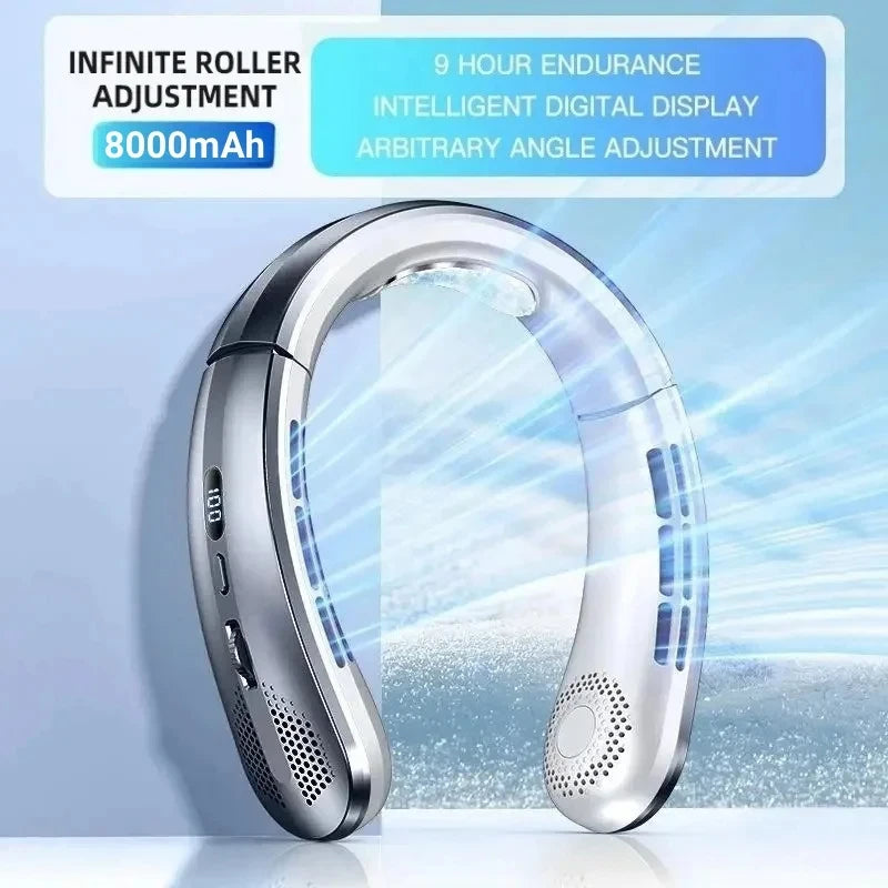 Ventilatore da collo senza pale 8000mAh ricaricabile via USB con display LED