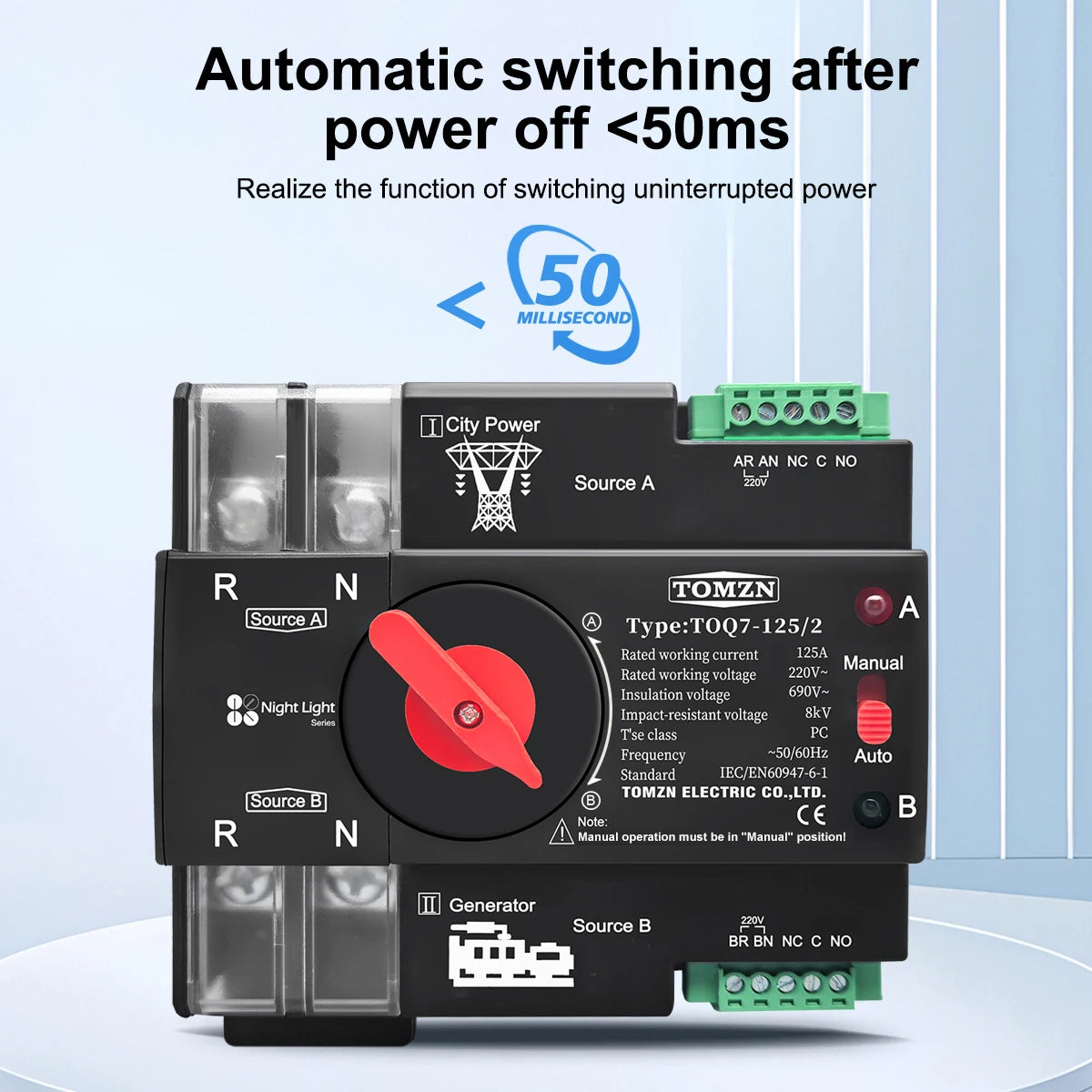 TOMZN Automatski prekidač za prijenos za pouzdanu kontrolu dvostruke snage