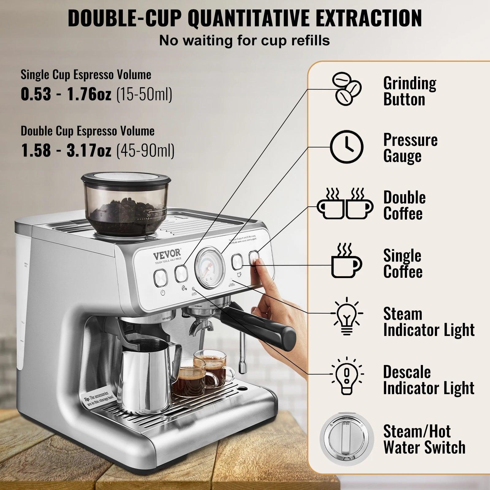 Macchina da caffè espresso 15 Bar con macinacaffè integrato e schiumalatte