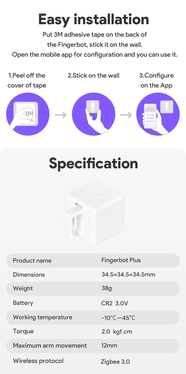 Zigbee Bluetooth chytrý dotykový Fingerbot Plus tlačítko tlačítkář