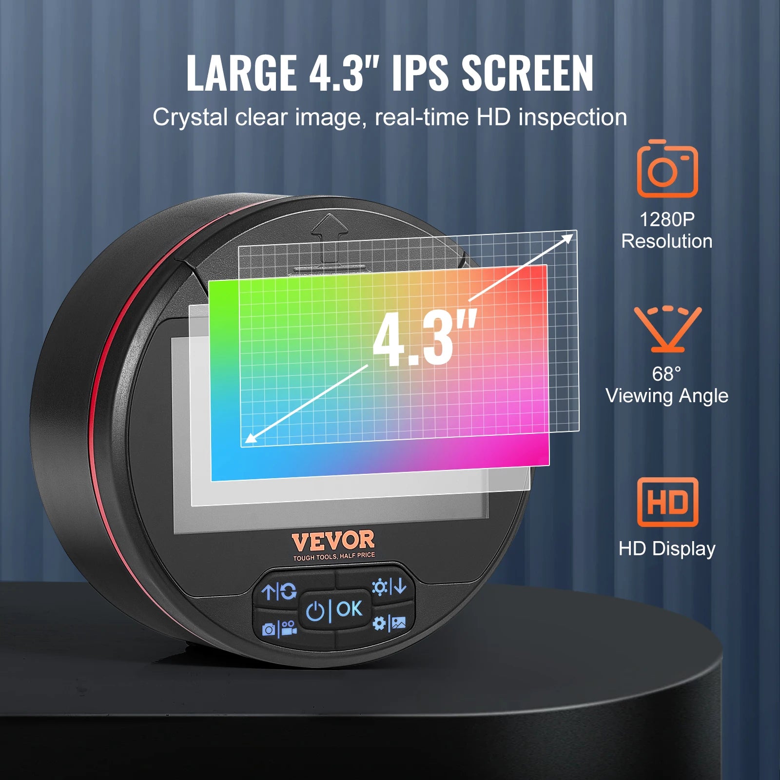 Triple Lens Borescope Camera with 4.3" IPS Screen