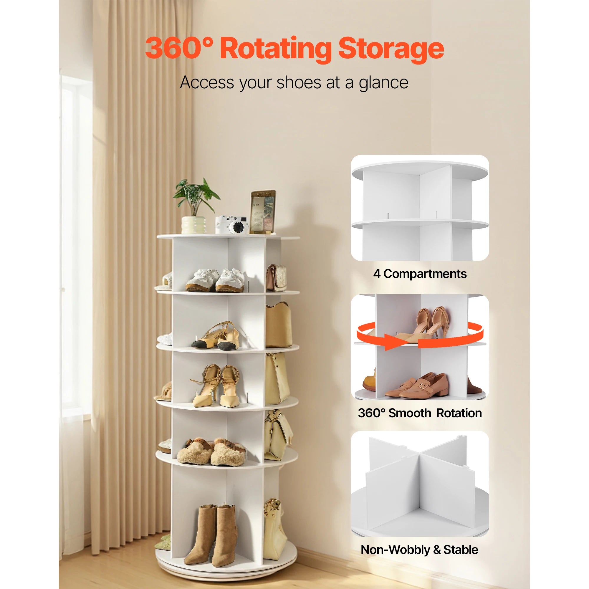 SucceBuy 360° Rotating Shoe Rack Tower Revolving Storage Round Carousel Display Freestanding Display for Bedroom Entryway Closet