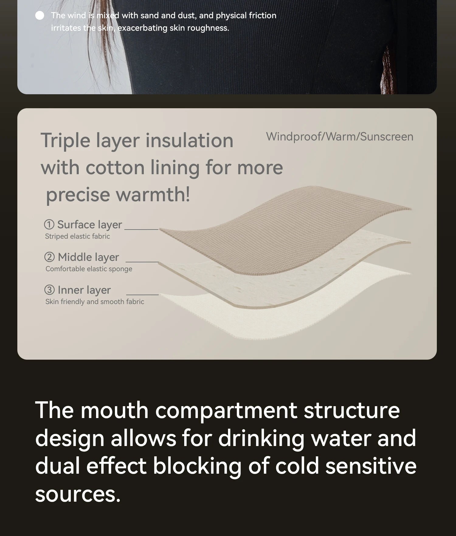3-Layer Windproof Cycling Face Mask with UV Protection
