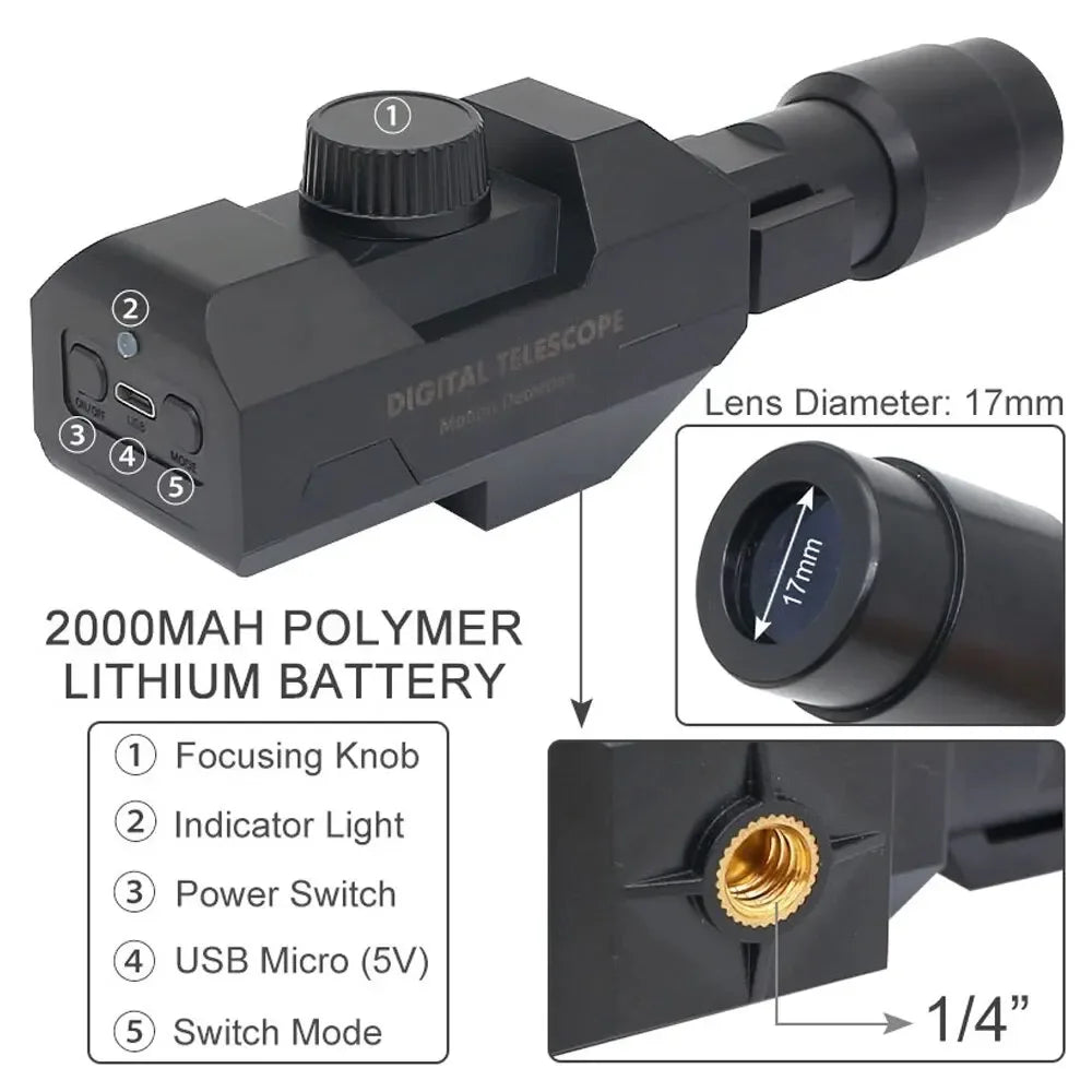 Telescopio digital WiFi, zoom 70x, monocular 1920X1080, cámara con trípode, control en app para móvil, compatible con Android e IOS