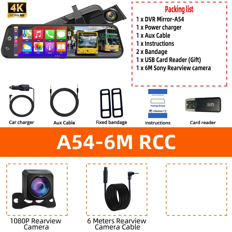 4K Touch Screen Car Dash Cam with Rear Camera