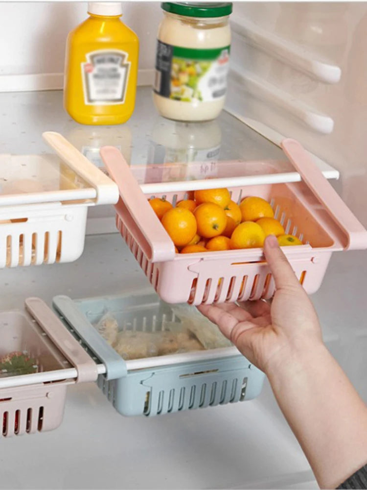 Multi Functional Refrigerator Storage Basket, Retractable Refrigerator Partition Storage Rack, Kitchen Drain