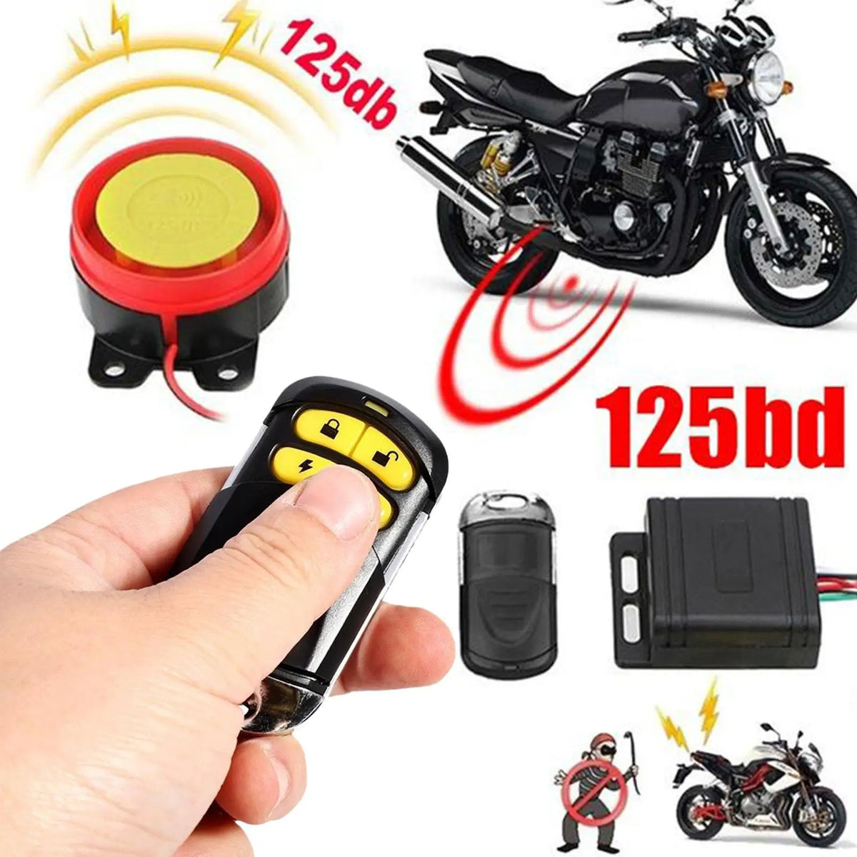 12 V Motorcycle Alarm with Two Remotes and 125 dB Siren
