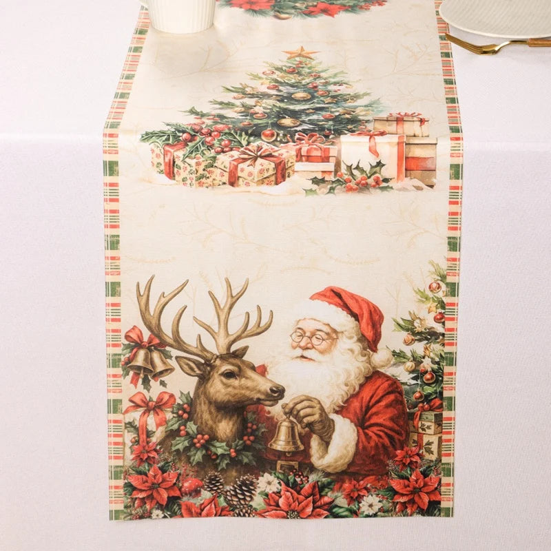 Vintage Christmas Table Runner Retro Santa Claus Table Cover Christmas Decorations For Home 2025 Navidad Noel Gift New Year 2026