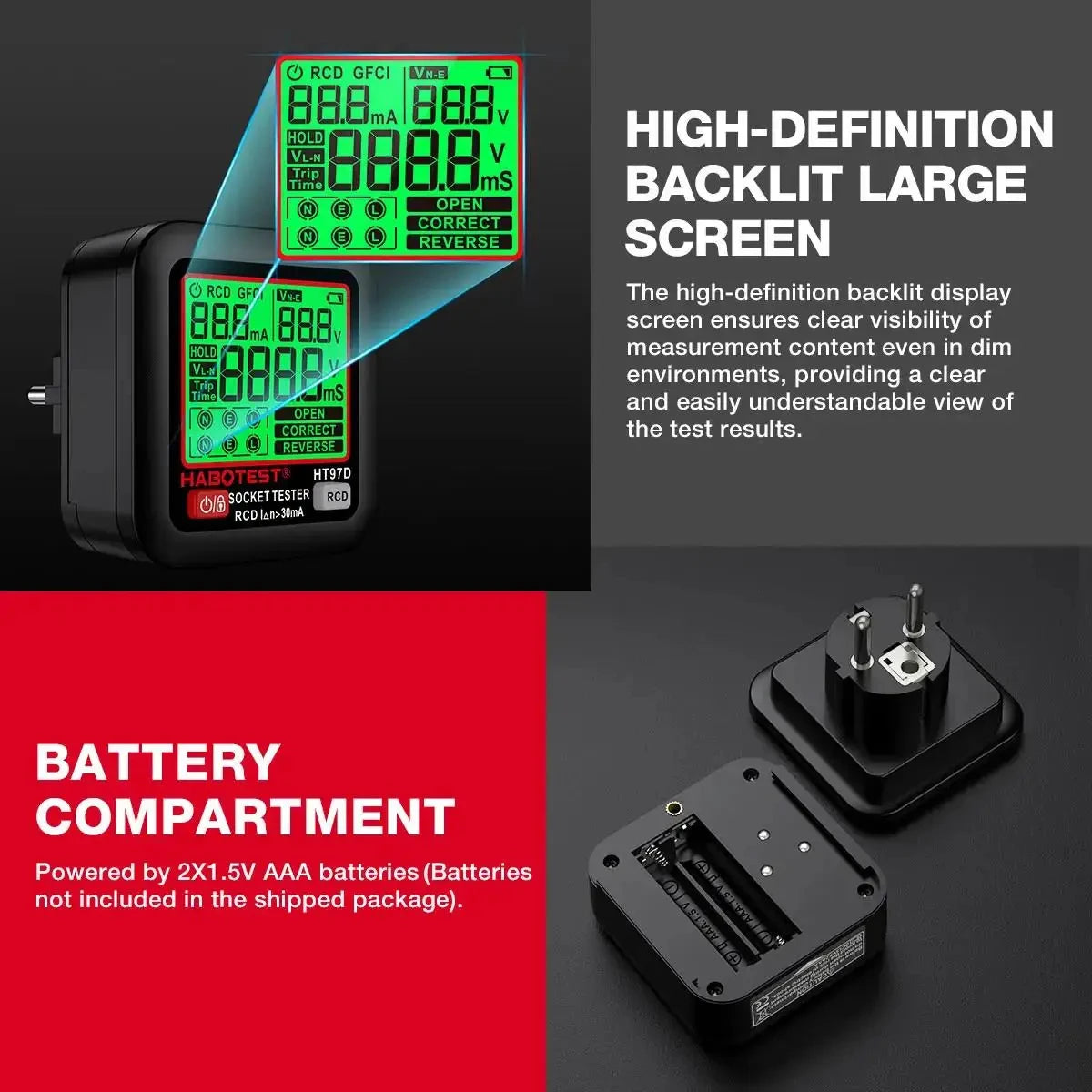 HT97 Digital Socket Tester - Regional Plugs