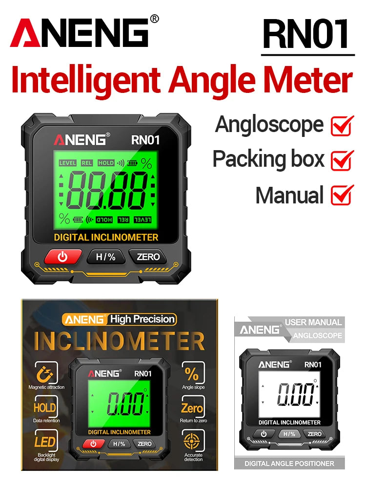 Digital Angle Gauge 0.05° Accuracy 360° Magnetic Inclinometer