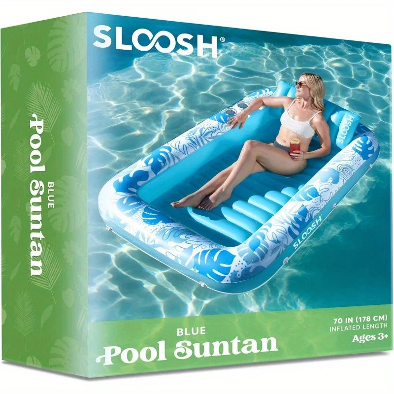 4-in-1 Inflatable Suntan Pool Float with Pillow, 70" x 46"
