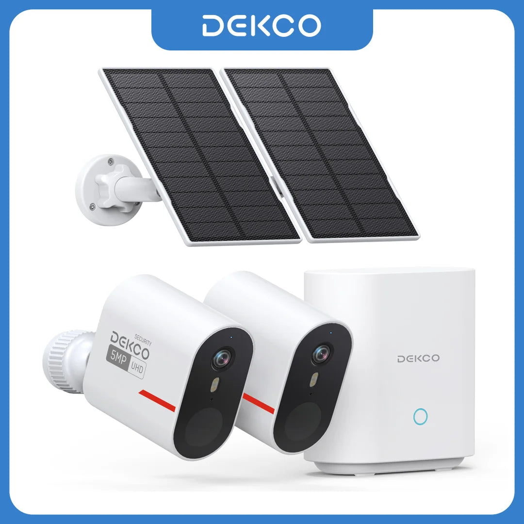 Dekco 5MP Wireless Solar Camera System 2 Cam Kit Outdoor WiFi Solar Security Camera Set Color Night Vision 2-Way Talk