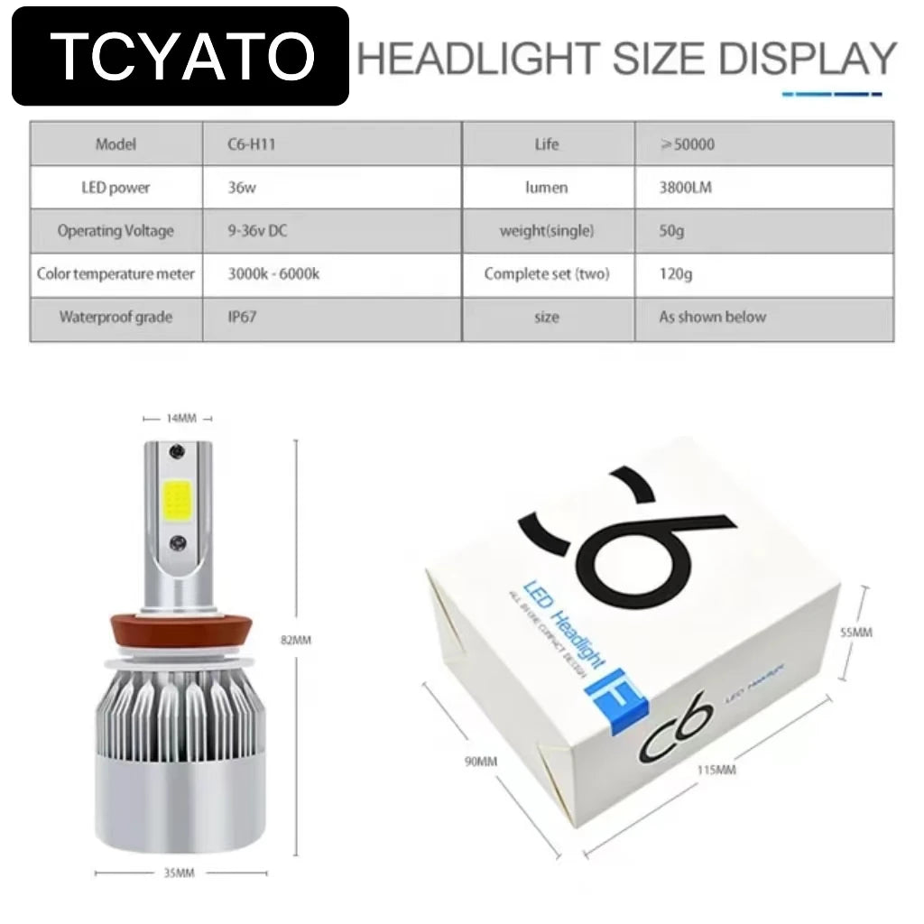 TCYATO12000lm 55W COB CSP chip 6000K Car Led headlights 9005 H7 H11LED light