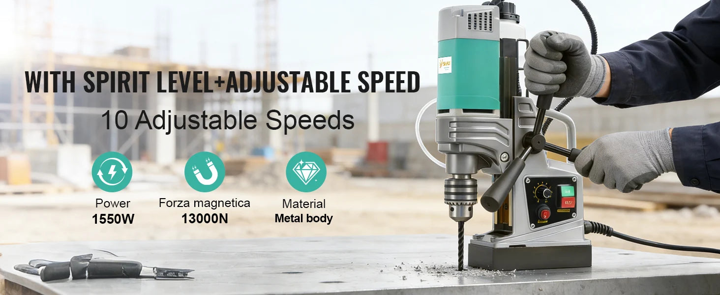 Magnetic Drill Press 1450W/1550W with 10-Speed Control & Strong Base