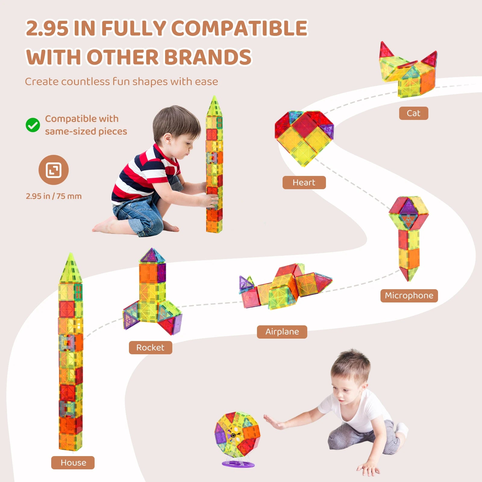 180PCS Magnetic Building Tiles Set with Storage Bag for Kids