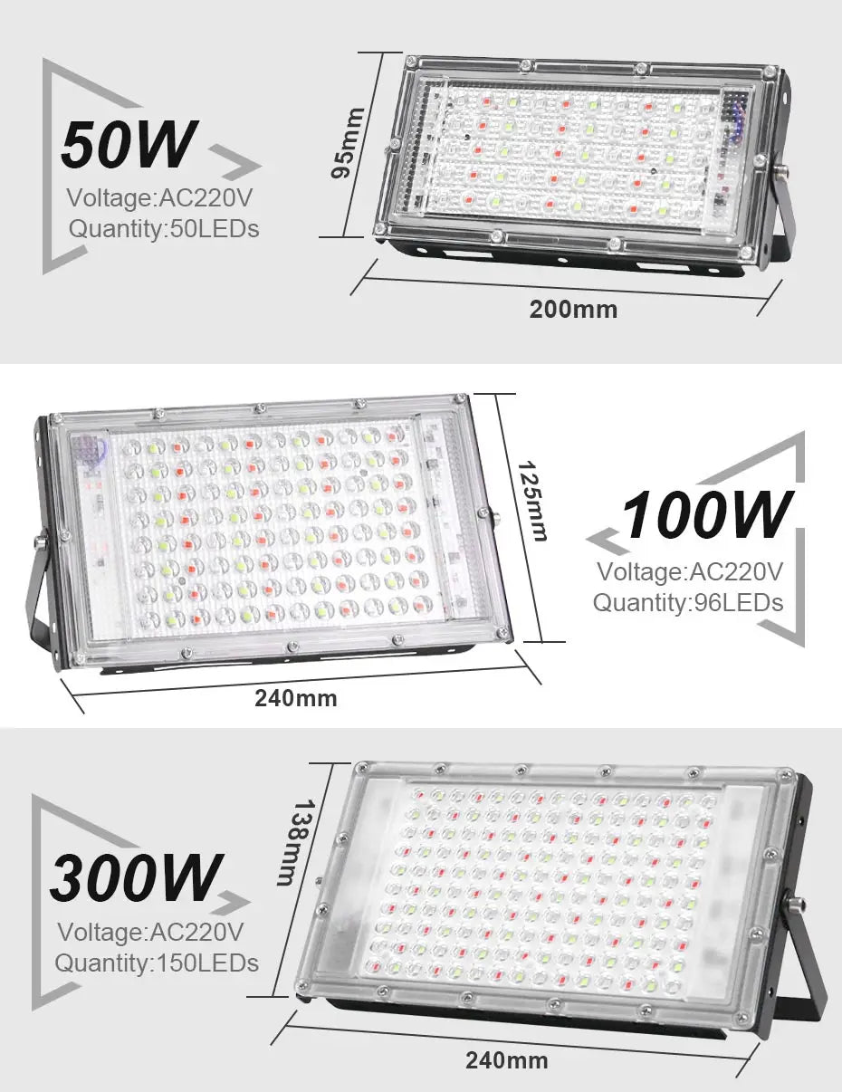 LED Flood Light 300W 100W 50W RGB Led Floodlight AC 220V 240V LED Street Lamp Waterproof IP65 Outdoor Lighting Led Spotlight