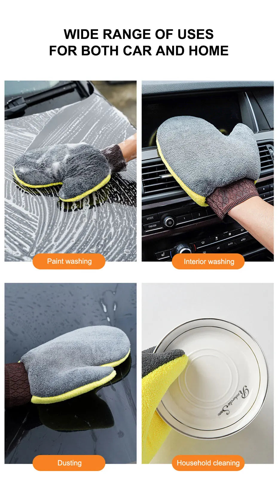 SEAMETAL Microfiber Car Washing Glove Double-Faced Thickened Coral Fleece Cleaning Brush Gloves Car Detailing Cleaner Care Tool