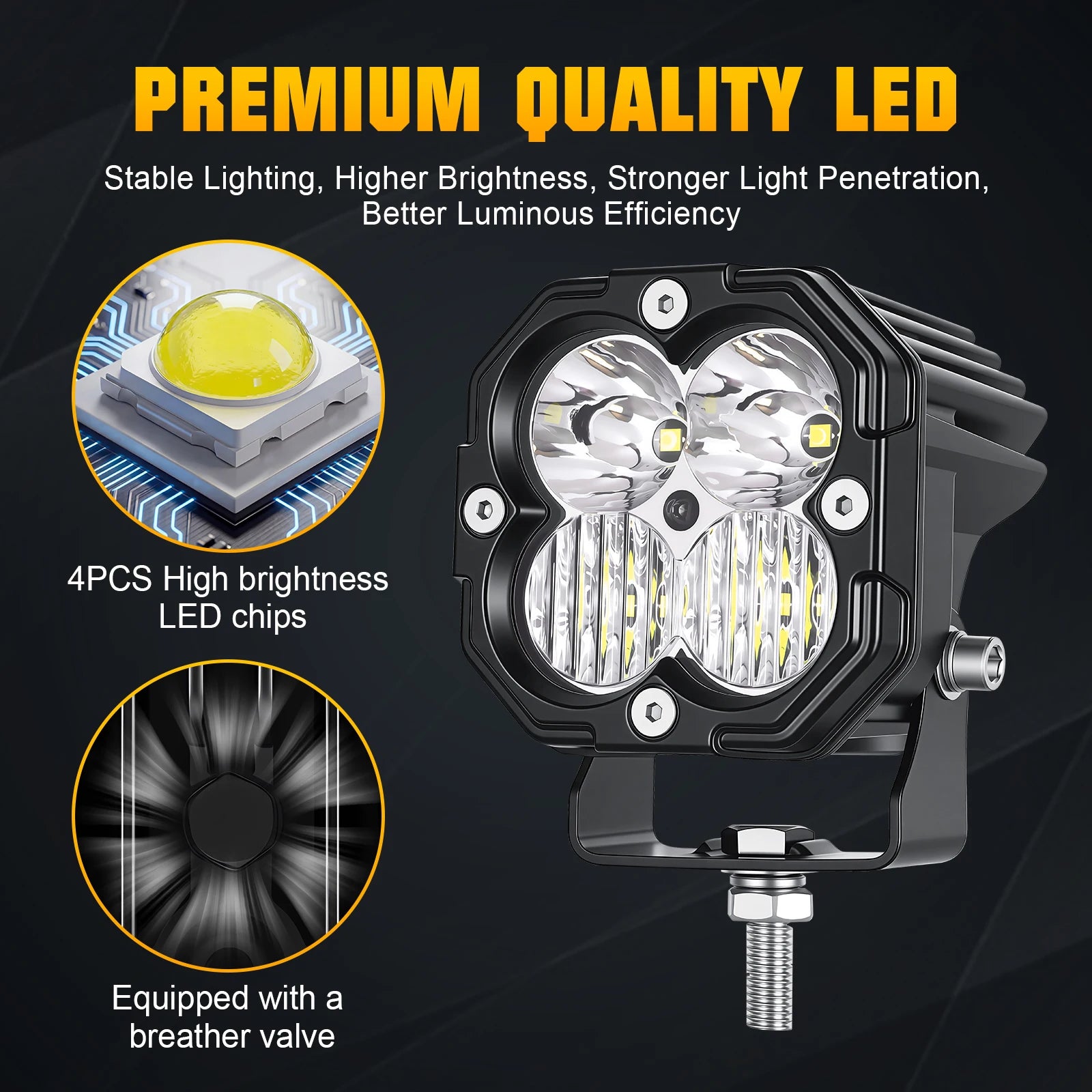 3 inch 30W Amber Yellow White Cube LED Pod Light Spot Flood Combo Beam Work Lights,Off-Road Driving Lamp for ATV, SUV,Motorcycle