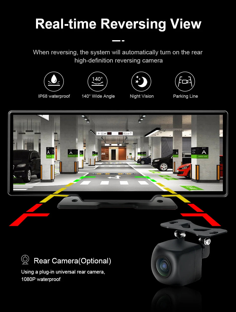 Wireless CarPlay Screen with 4K Dash Cam and GPS