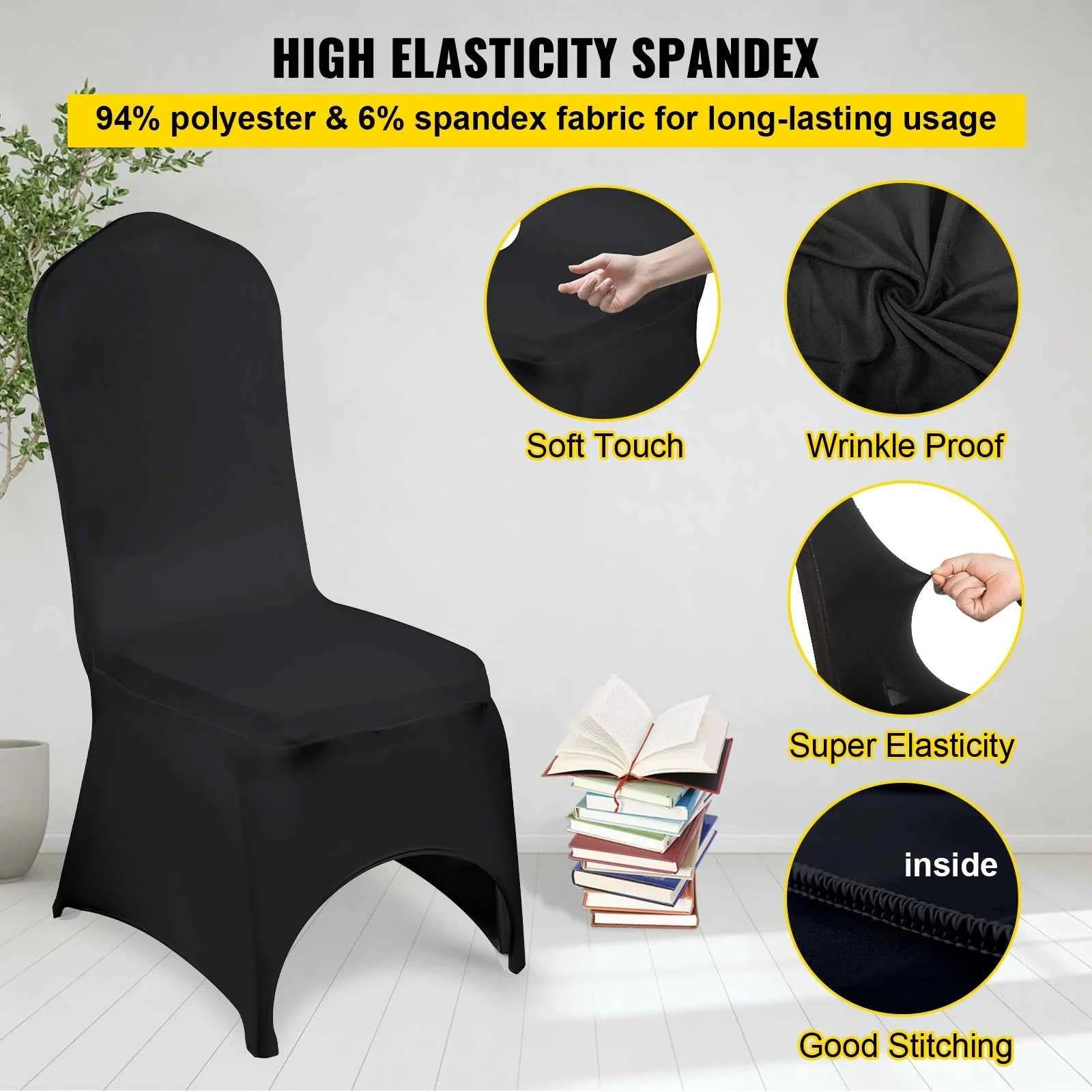 50-Piece Black Stretch Chair Covers for Arched-Front Dining Chairs