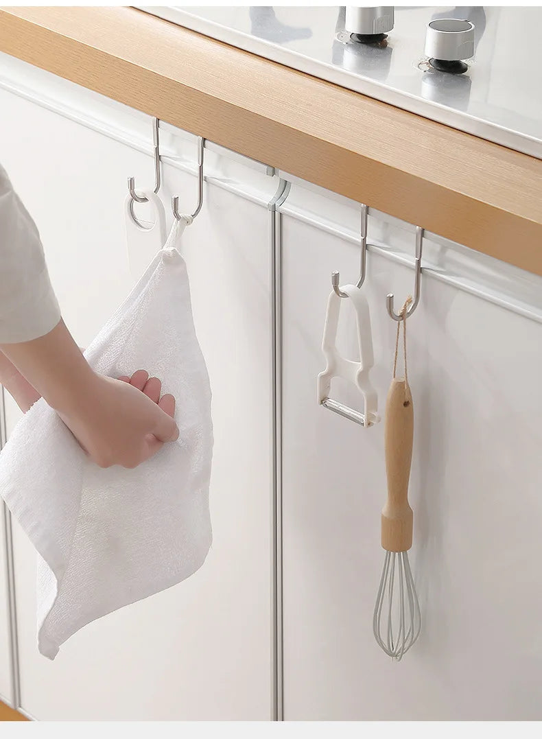 304 Stainless Steel Hook Free Punching Double S-Shape Hook Kitchen Bathroom Cabinet Door Back Type Coat Towel Storage Hanger