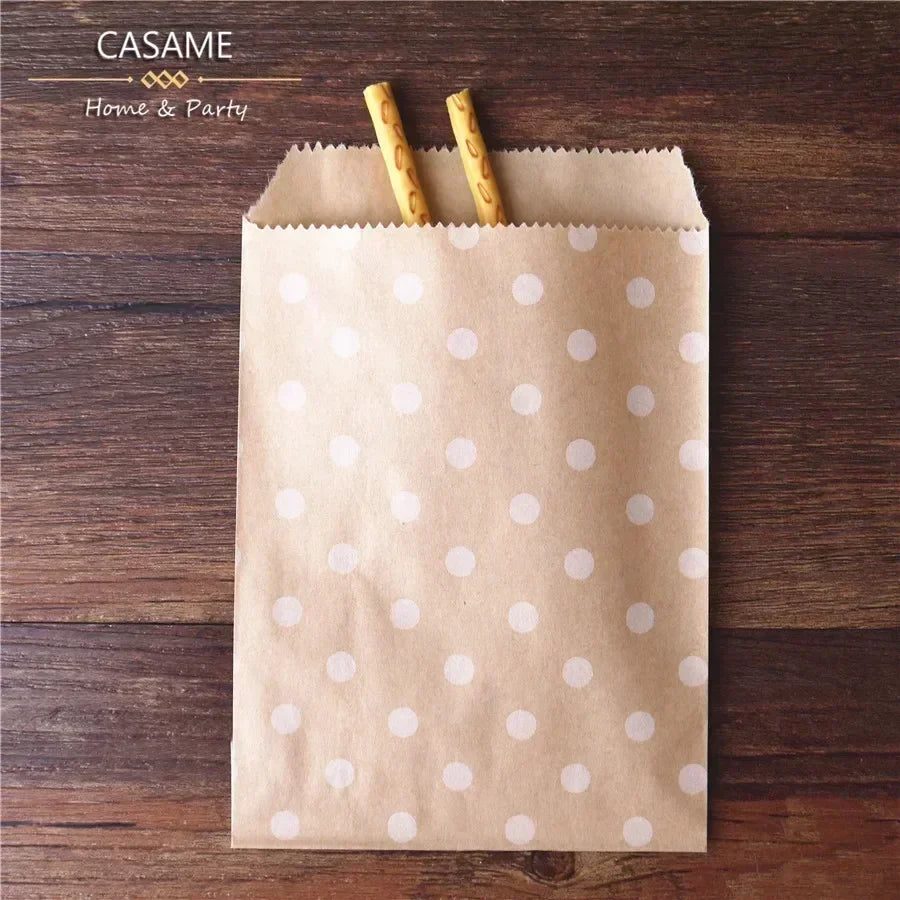 Wave Dot Kraft Paper Candy Bags – 50ks dárkové a balicí sáčky na sladkosti