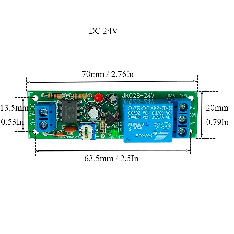 DC Power-On Delay Relay Module, 5/12/24V Options
