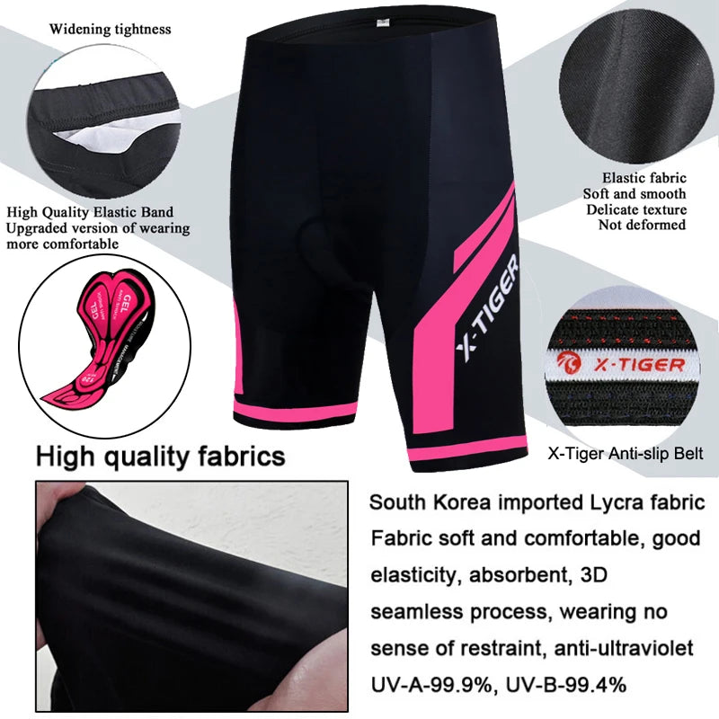 X-TIGER Women Cycling Shorts 3D Gel Padded Shockproof MTB Mountian Bicycle Shorts Road Racing Bike Shorts Summer Outfit Clothes
