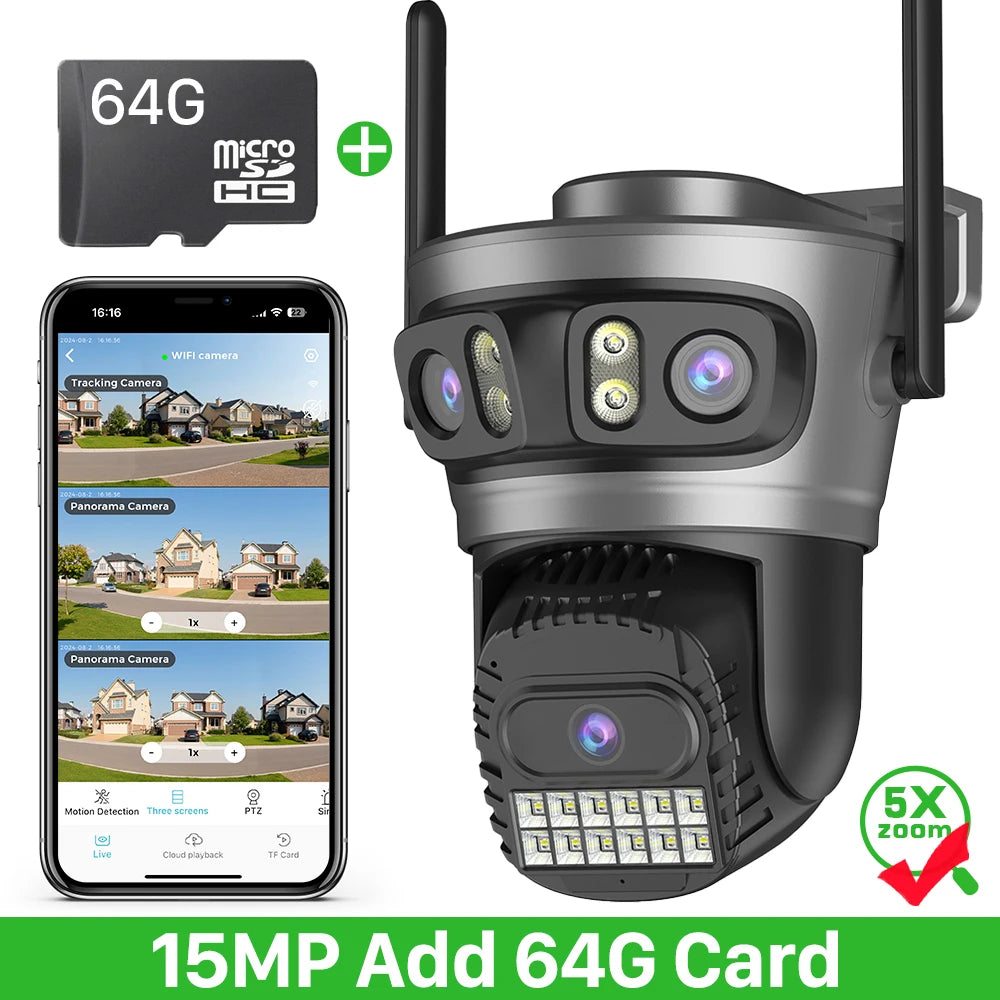 20MP 10K PTZ WiFi biztonsági kamera 4-lencsés 360° automatikus követéssel