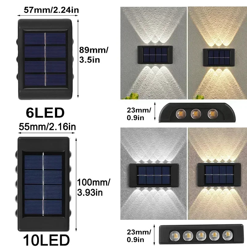 Solar Wall Light, IP65, 6 or 10 LED, White or Warm