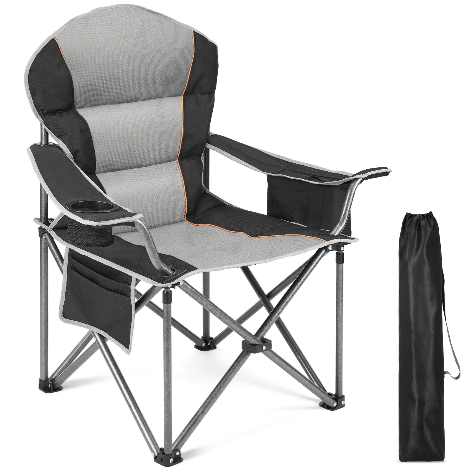 Chaise de camping robuste JHK capacité 450 lbs, chaise pliante portable avec porte-gobelet, cadre en acier solide, chaise d'extérieur pour camping