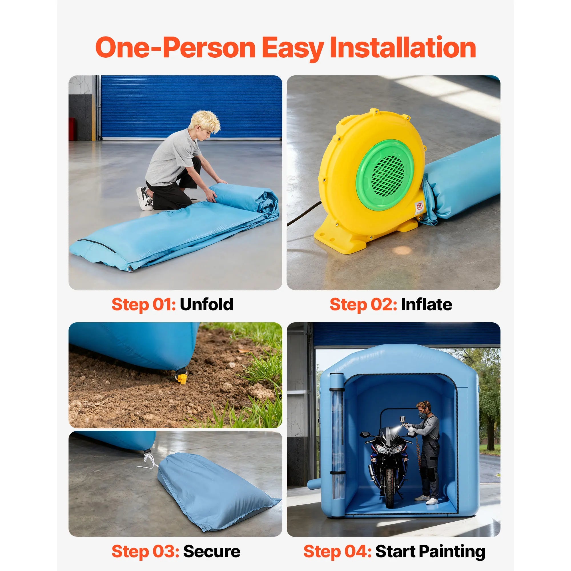 SucceBuy Inflatable Paint Booth Inflatable Spray Booth with Powerful Blower and Air Filter System Round Roof with Light Hook