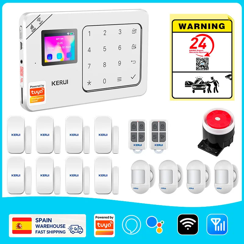 ES Delivery KERUI domáci alarm WiFi GSM alarmný systém kompatibilný s Tuya Smart 433MHz Ochrana domova Alexa PIR pohybový senzor