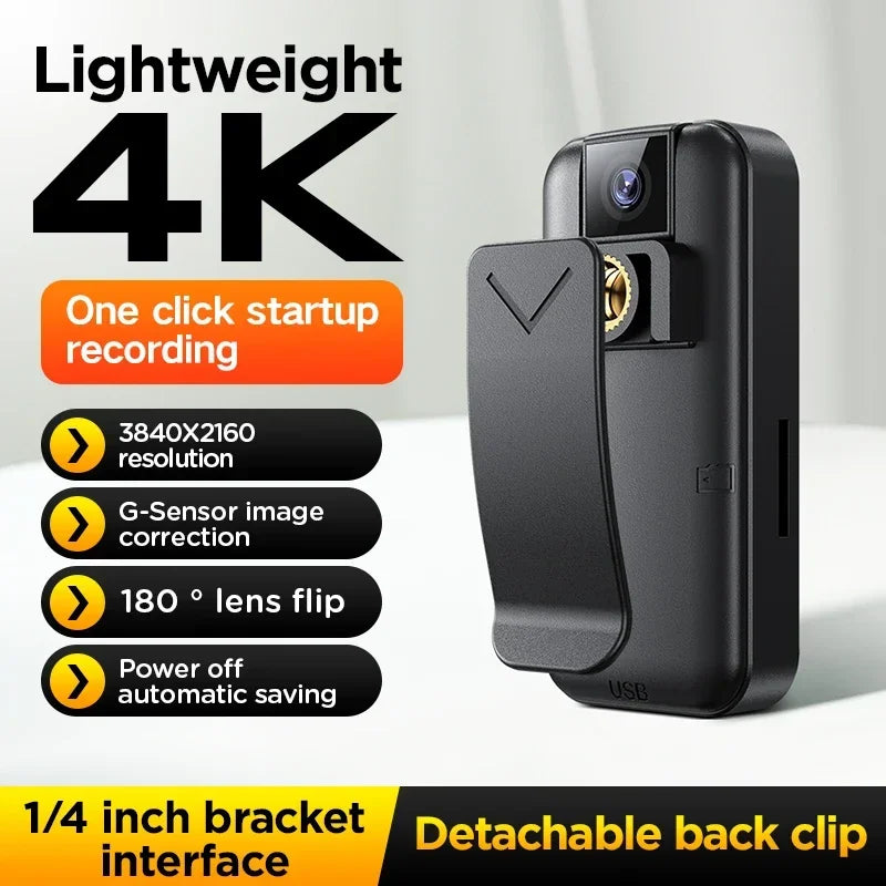 Câmara Micro Full HD 4K Equipamento de Gravação Portátil para Motocicletas, Bicicletas, Registos de Polícia/Aplicação na Lei, Extrema