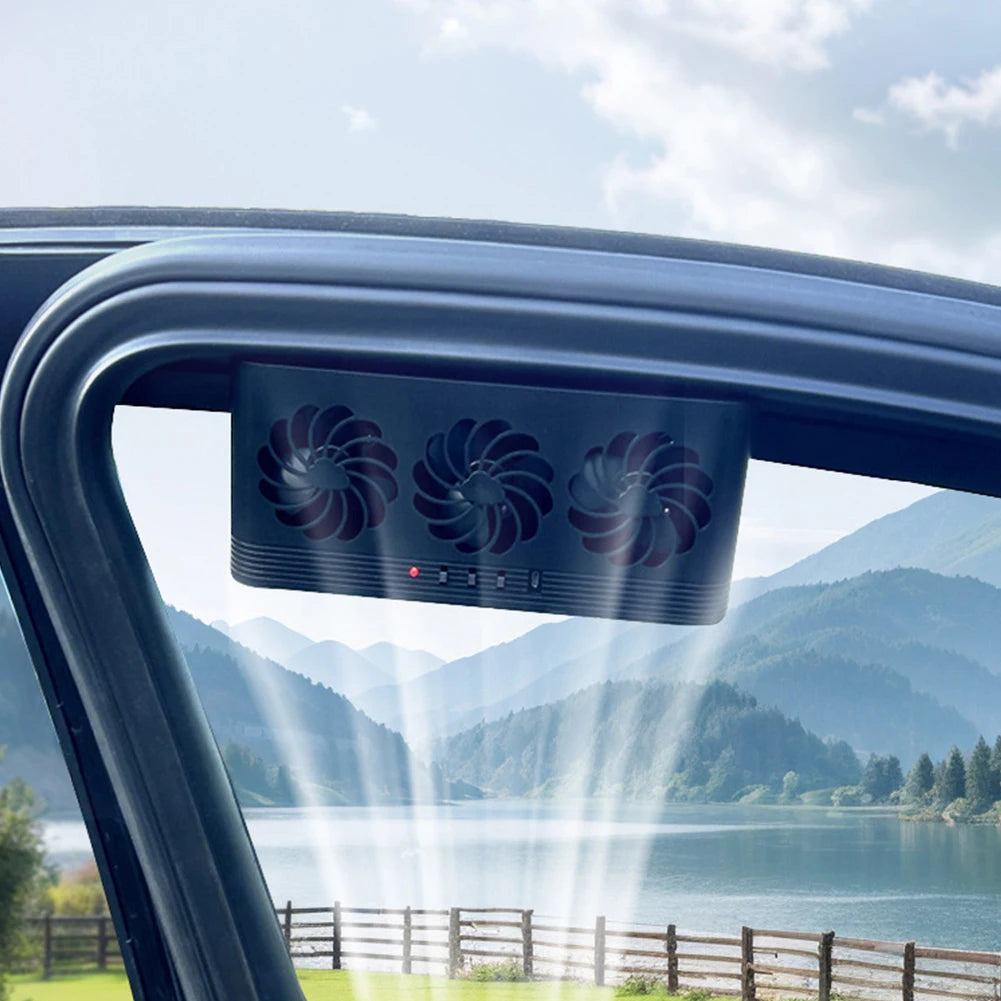 Solar Car Exhaust Fan with 3 Air Outlets and USB Power