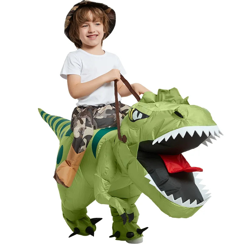 Animal Cartoon Riding T‑Rex Inflatable Dinosaur Costume for Kids and Adults