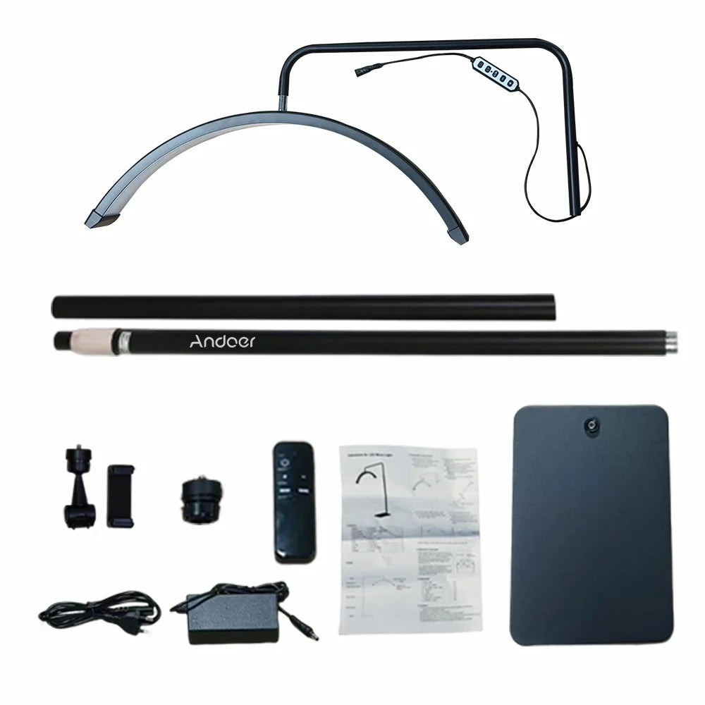 Andoer HD-M6X 36W Floor LED Video Light Half-moon Shaped Fill Light 3200K-5600K Dimmable with 180cm/ 70.9in Metal Light Stand