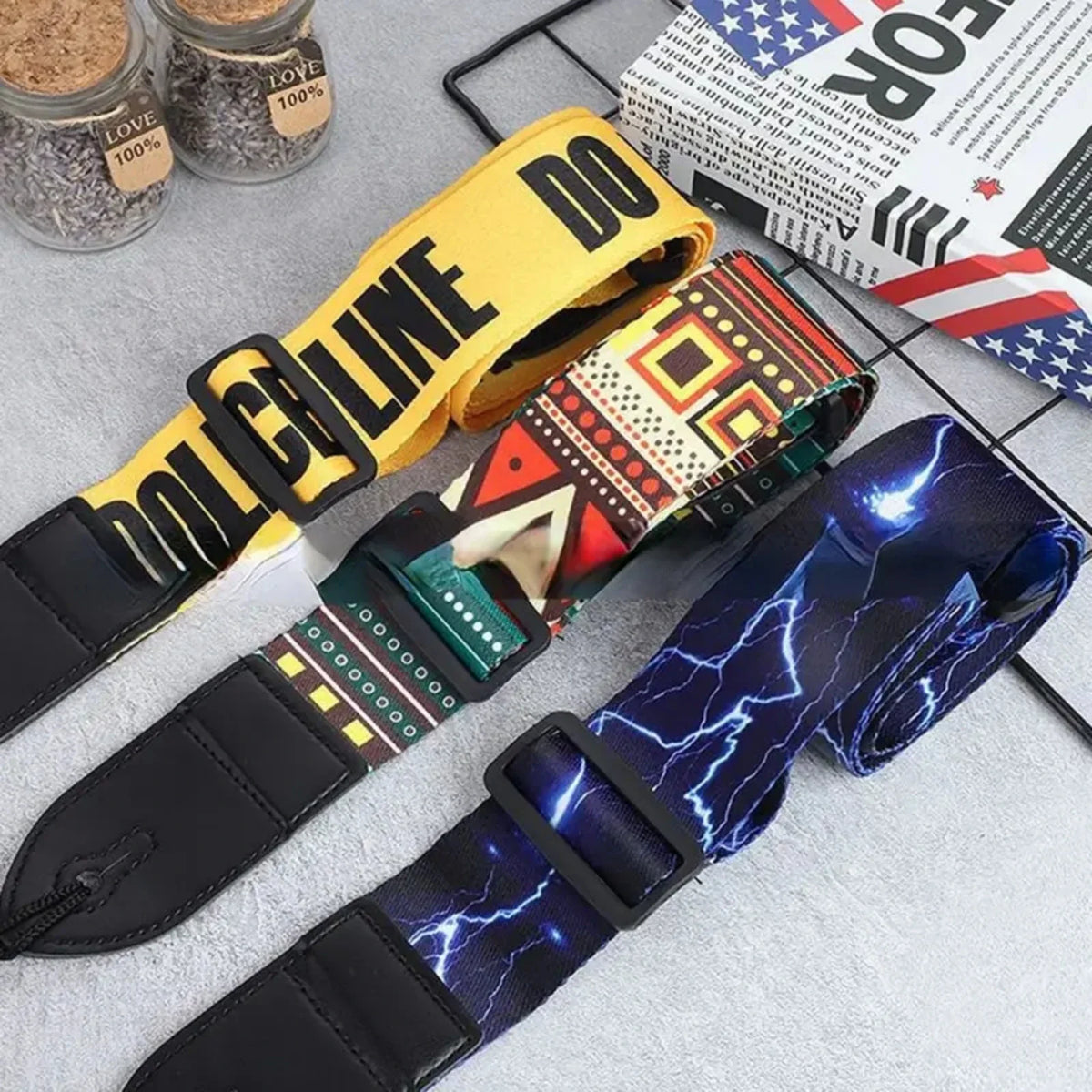 Adjustable Woodgrain Leather Guitar Strap for Electric and Bass