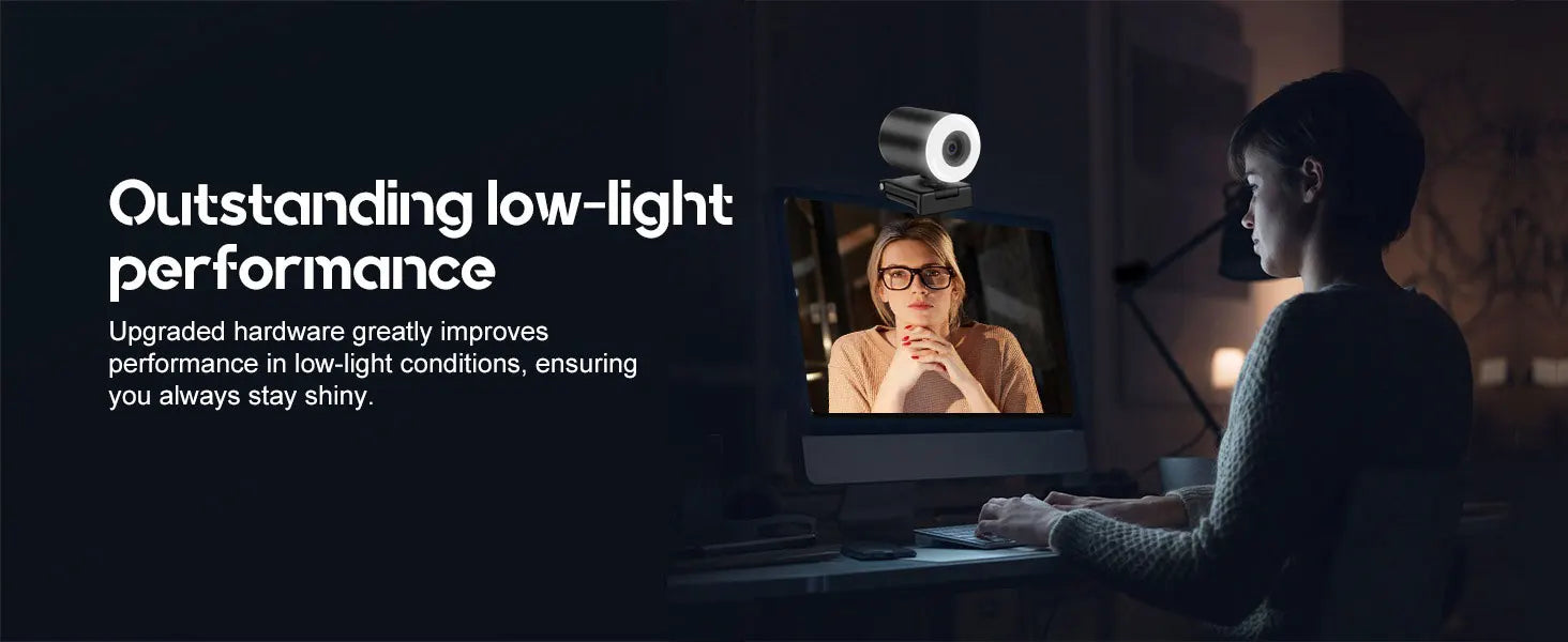 2K Streaming Webcam with Ring Light and Autofocus