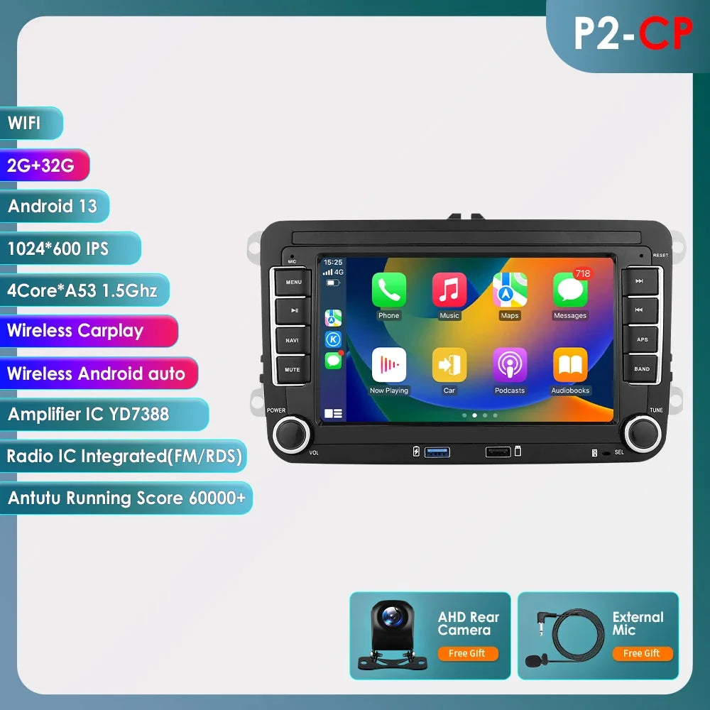Android 13 Car Radio with CarPlay for Volkswagen Vehicles