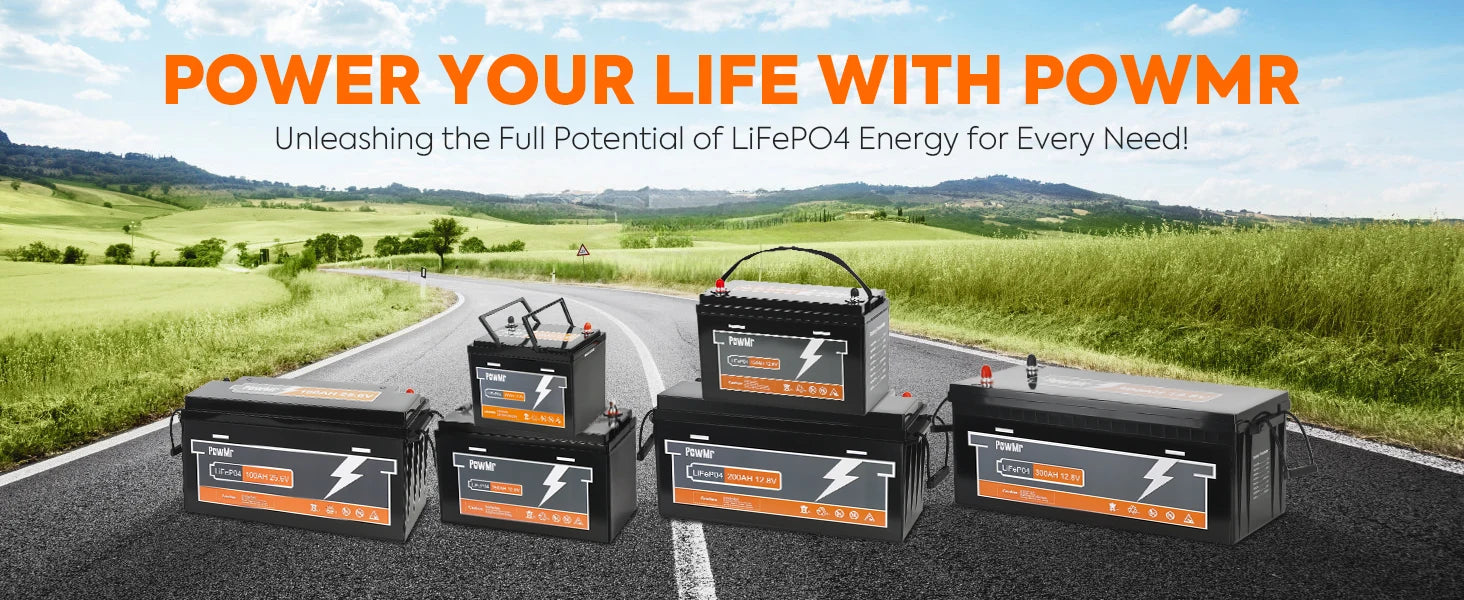 PowMr 25.6V 100Ah life 4 Battery 2560Wh Deep Cycle Lithium Iron Phosphate build-in BMS 6000 Cycles 100A Max Charge/Discharge for Solar Energy Storage RV Marine Boat Off-Grid System Replacement of LED Acid Battery